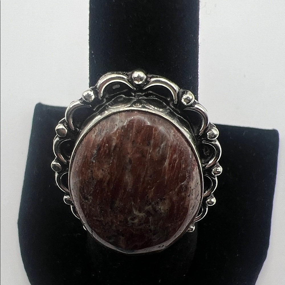 Brown Jasper Oval Silver Overlay Statement Ring S… - image 2